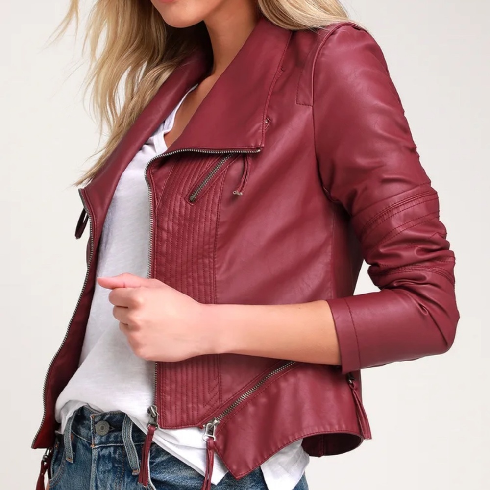 EUC Sz SMALL Lulu’s Up on a Tuesday Burgundy Vegan (faux) Leather Jacket